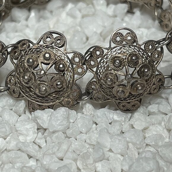 Vintage Ornate Silver-Tone Filigree Link Bracelet - Picture 2 of 7